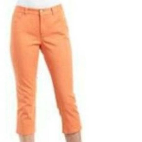 Womens Denim Capris Chaps Orange size 2 Crop Pants Stretch Midrise 5 Pocket - Picture 1 of 5